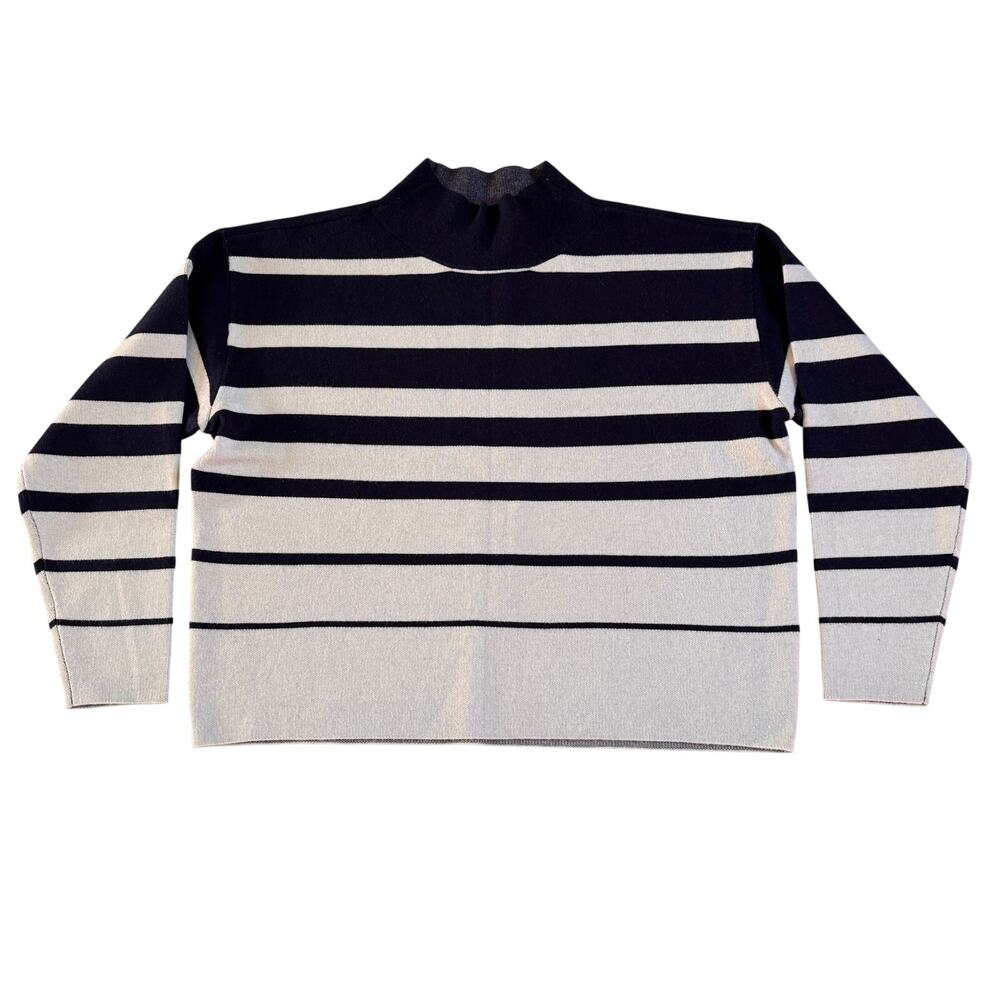 Maeve Anthropologie Carys Mock Neck Navy White Striped Sweater Sz Medium Preppy - Picture 10 of 10